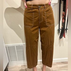 Who What Wear Brown Pants White Stitching